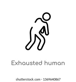 Exhausted Human Vector Line Icon. Simple Element Illustration. Exhausted Human Outline Icon From Feelings Concept. Can Be Used For Web And Mobile