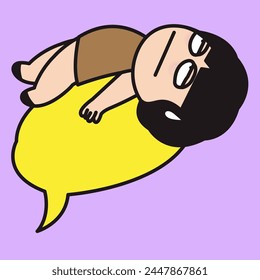Exhausted Introvert Woman rest On Speech Bubble Concept Card Character illustration