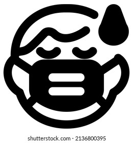 exhausted little boy getting sweat while wearing the face mask