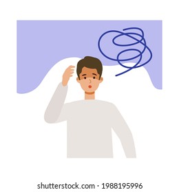 Exhausted man after getting his COVID-19 vaccine. Concept for side effects of coronavirus vaccine. Flat vector illustration.