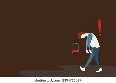 Exhausted man in a bad day, low battery and depressive disorder