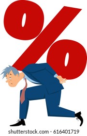 Exhausted man carrying a percentage sign, EPS 8 vector illustration