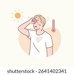 Exhausted Man on a Hot Day. Hand drawn style vector design illustrations.