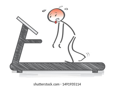 Exhausted man on treadmill. Fitness training. Running on treadmill. Vector illustration
