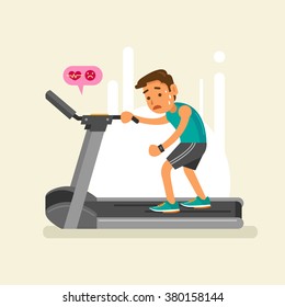 an exhausted man on a treadmill. Vector illustration