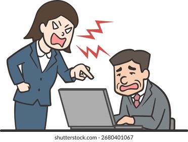 Exhausted Middle-Aged Man Yelled at by Young Female Boss