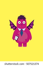 Exhausted office worker character by little cute dragon
vector illustration