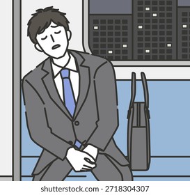 Exhausted Office Worker Commuting Home by Train