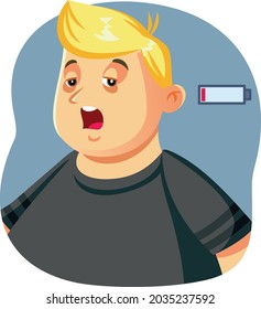 Exhausted Overweight Man Vector Illustration. Middle age obese adult person feeling lethargic, tired, and low in energy
