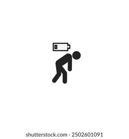 Exhausted person icon vector, tired person pictogram. Fatigue. Low battery energy, low charge, burnout workplace, stress. Overwork. Drained. Vector illustration 