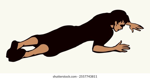 An exhausted person lies on the ground. Vector drawing