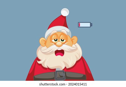 Exhausted Santa Yawning Vector Cartoon Illustration. Santa Claus feeling exhausted and overworked having dark circles from sleep deprivation
