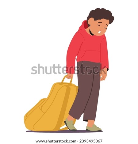 Exhausted Schoolchild Drags A Burdensome Backpack, Drooping Eyelids Conveying Weariness, Symbolizing The Weight Of Academic Stress On A Young Student Shoulders. Cartoon People Vector Illustration