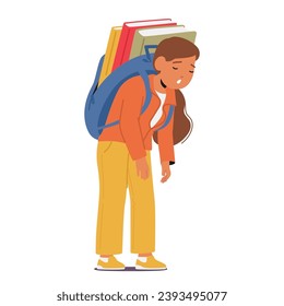 Exhausted Schoolchild, Eyes Drooping, Lugs A Burdensome Backpack, Slouched With Fatigue. Heavy Load Echoes The Weariness Of A Long Day, Etched In Silhouette Of Weary Determination. Vector Illustration