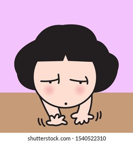 An Exhausted Stressed Out Woman Resting Arms And Head On Her Desk Concept Card Character illustration