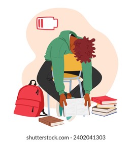 Exhausted Student Slumps With A Bowed Head Sitting on Chair, Drained From The Demands Of Academia. Character Weariness Palpable As he Seeks A Moment Of Respite. Cartoon People Vector Illustration