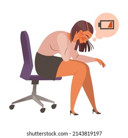 Exhausted tired female office manager. Professional burnout syndrome, depressed person cartoon vector illustration