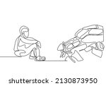 exhausted tired sad boy sitting on battlefield and thinking