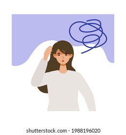 Exhausted woman after getting her COVID-19 vaccine. Concept for side effects of coronavirus vaccine. Flat vector illustration.
