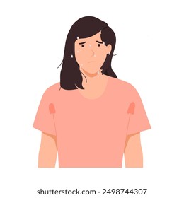 Exhausted woman dehydration. female sweating because of hot sun. Vector illustration