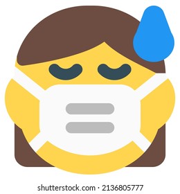 exhausted woman getting sweat while wearing the face mask