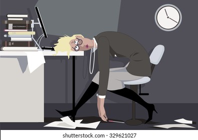 Woman Sleeping On Her Desk Stock Illustrations Images Vectors