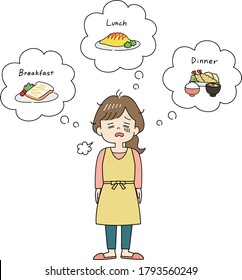Exhausted woman think up a menu for everyday