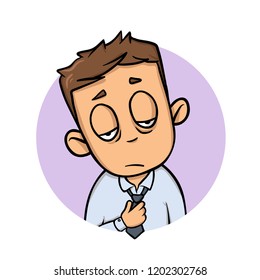 Exhausted young businessman. Flat design icon. Colorful flat vector illustration. Isolated on white background.
