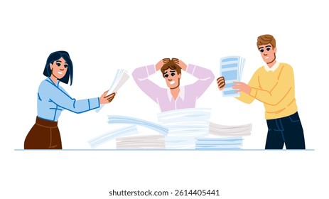 exhaustion overwhelmed employee disarray vector. fatigue distraction, overload frustration, confusion disorganization exhaustion employee disarray character. people flat cartoon illustration