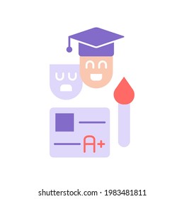 Exhausción del estudio del icono de color plano vector. Tensión estudiantil durante las clases. Educación y estudio. Salud mental. Dibujo de dibujos animados para aplicaciones móviles. Ilustración RGB aislada