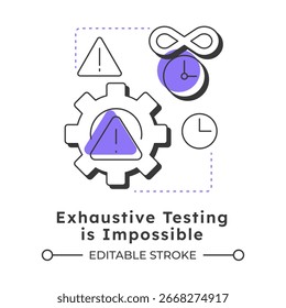 Las pruebas exhaustivas son un icono de concepto lineal moderno imposible. Gestión del tiempo, plazo. Organización del flujo de trabajo. Elementos de contorno plano conectados con líneas punteadas. Visual creativo. Fácil de editar