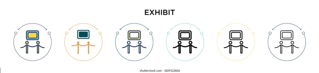 Exhibit icon in filled, thin line, outline and stroke style. Vector illustration of two colored and black exhibit vector icons designs can be used for mobile, ui, web