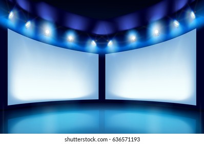 Exhibit works of art in art gallery. Vector illustration.