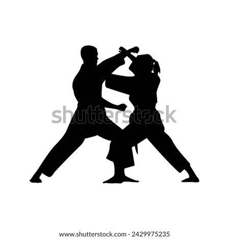 Exhibiting grace and power, these karate girl silhouettes epitomize the essence of discipline and technique, embodying the spirit of martial arts excellence. Stock photo © 