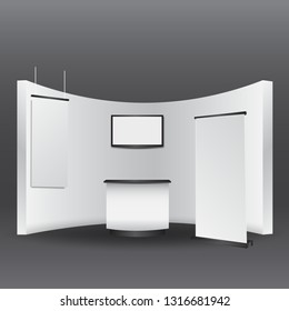 exhibition booth or counter promotion with wall from front view. vector ilustration