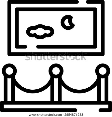 Exhibition booth icon in line style, ideal for business event websites, expo schedules, and promotional platforms.