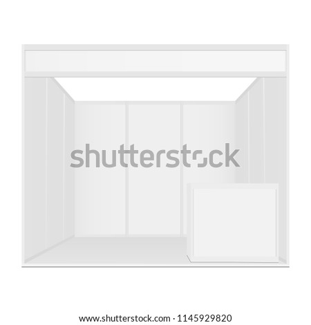Exhibition booth mockup with table - front view. Vector illustraion