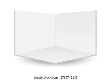 Cabina de exposición con sombra sobre fondo blanco