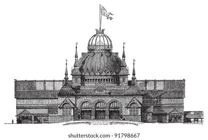 Exhibition building Copenhagen 1888 / illustration from Meyers Konversations-Lexikon 1897
