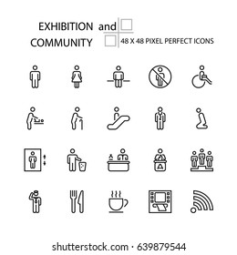 EXHIBITION and COMMUNITY vector line 48x48 Pixel Perfect Icons, Editable Stroke.