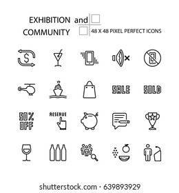 EXHIBITION and COMMUNITY vector line 48x48 Pixel Perfect Icons, Editable Stroke.