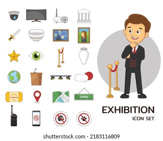 Exhibition concept cute flat icons