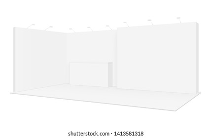 Exhibition display booth mockup - side view. Promotional equipment for event or fair. Vector illustration
