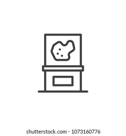 Exhibition exposition part of meteorite in museum outline icon. linear style sign for mobile concept and web design. simple line vector icon. Symbol, logo illustration. Pixel perfect vector graphics