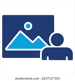 Ilustración vectorial plana del icono azul de la exposición