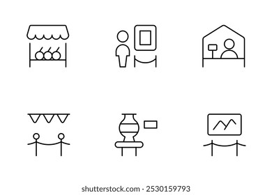 Exhibition icon, Museum, Art Gallery, Special event vector set design with Editable Stroke. Line, Solid, Flat Line, thin style and Suitable for Web Page, Mobile App, UI, UX design.