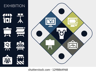  exhibition icon set. 13 filled exhibition icons. Simple modern icons about  - Demonstration, Picture frames, Stand, Canvas, Artboard, Display, Frame