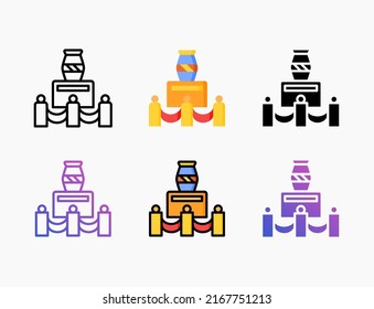 Exhibition icon set with line, outline, flat, filled, glyph, color, gradient. Editable stroke and pixel perfect. Can be used for digital product, presentation, print design and more.