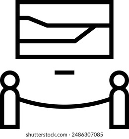 icono de la exposición. Diseño de estilo lineal delgado aislado sobre fondo blanco