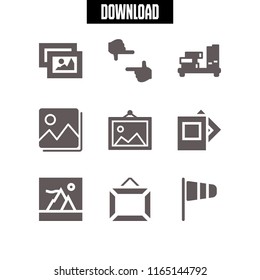 exhibition icon. This set with picture, frame, wind flag and shelf vector icons for mobile and web